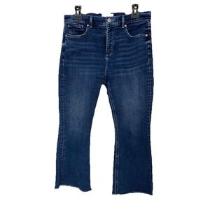Loft Women's High Waist Flare Crop Blue Jeans Size 30 Raw Hem Stretch